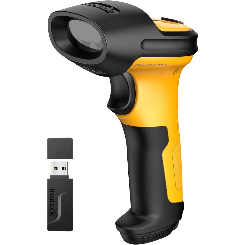 Inateck Scanner Code-Barres Laser sans Fil avec AI, 2.4GHz, Lecteur Code à Barres avec Portée de 60 Mètres, Batterie 2600mAh, Sc Inateck Scanner Code-Barres Laser sans Fil avec AI, 2.4GHz, Lecteur Code à Barres avec Portée de 60 Mètres, Batterie 2600mAh, Sc