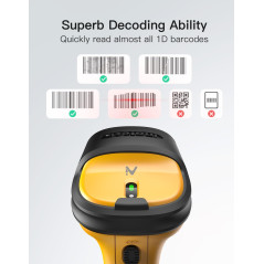 Inateck Scanner Code-Barres Laser sans Fil avec AI, 2.4GHz, Lecteur Code à Barres avec Portée de 60 Mètres, Batterie 2600mAh, Sc