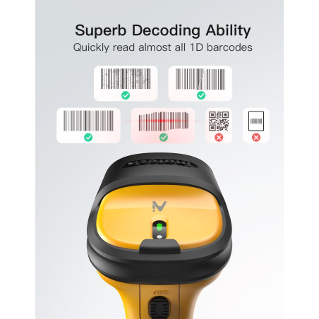 Inateck Scanner Code-Barres Laser sans Fil avec AI, 2.4GHz, Lecteur Code à Barres avec Portée de 60 Mètres, Batterie 2600mAh, Sc