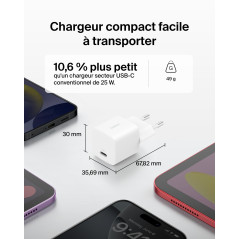 Belkin Chargeur Secteur USB-C (25 W, Prise USB-C pour Smartphone, PD 3.0 avec PPS, pour Apple iPhone 16 Serie, iPad Pro, Samsung