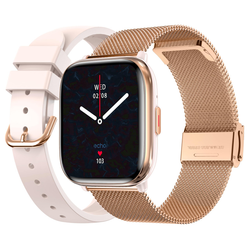 ECHO Rainbow Nano - Montre Connectée Femme AMOLED 1.83'' Or Rose - Appel Bluetooth/Sans fil & Capteurs Santé - Modes sport avec ECHO Rainbow Nano - Montre Connectée Femme AMOLED 1.83'' Or Rose - Appel Bluetooth/Sans fil & Capteurs Santé - Modes sport avec