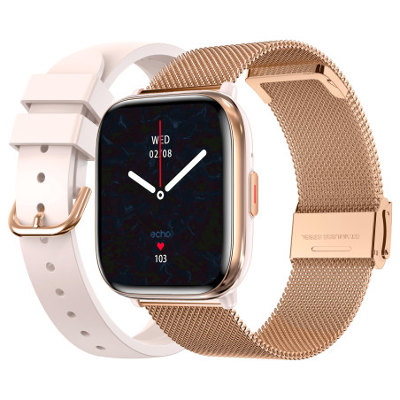 ECHO Rainbow Nano - Montre Connectée Femme AMOLED 1.83'' Or Rose - Appel Bluetooth/Sans fil & Capteurs Santé - Modes sport avec