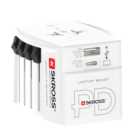 SKROSS - MUV AC45PD avec Câble Type C (160 cm) - Adaptateur Universel Type C et 1 x Type A 45 W - Tension et Puissance: 100V - 2