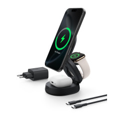 Belkin BoostCharge Station de Charge 3-en-1 Pliable, Chargeur Induction Compatible MagSafe, certifié Qi2, 15 W, pour iPhone 17,