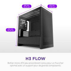 NZXT H3 Flow – Boîtier PC Gaming Micro-ATX – Flux d’air optimisé – 1 Ventilateur 120 mm Inclus – GPU Taille Standard – Rad. 280