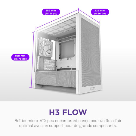 NZXT H3 Flow – Boîtier PC Gaming Micro-ATX – Flux d’air optimisé – 1 Ventilateur 120 mm Inclus – GPU Taille Standard – Rad. 280