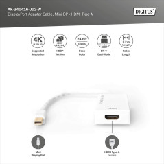 DIGITUS Mini DisplayPort Adaptateur Graphique - mDP vers HDMI Type A - UltraHD 4k/60 Hz 4096 x 2160 Pixels - Blanc