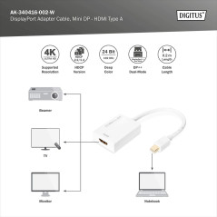 DIGITUS Mini DisplayPort Adaptateur Graphique - mDP vers HDMI Type A - UltraHD 4k/60 Hz 4096 x 2160 Pixels - Blanc