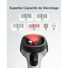 Inateck Lecteur Code Barre sans Fil 1D, Douchette Code Barre avec Bluetooth et Filaire USB, 2600 mAh, 180 Jours de Fonctionnemen