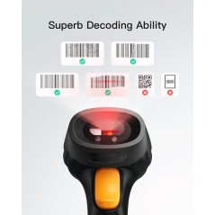 Inateck Scanner de Code-Barres Laser sans Fil 2.4GHz, Rayon de 35m, Scan Automatique et Précis, 180 Jours D'autonomie en Veille,