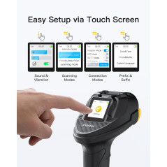 Inateck Scanner de Code-Barres Bluetooth, Scanner 2D 1D sans Fil, Scanner de Code QR, avec Écran Tactile et Base Intelligente, M