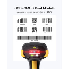 Inateck Scanner de Code-Barres Bluetooth, Scanner 2D 1D sans Fil, Scanner de Code QR, avec Écran Tactile et Base Intelligente, M