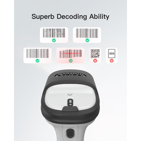 Inateck AI Lecteur Code à Barres, Barcode Scanner Bluetooth, Douchette Lecteur de Code Barre USB sans Fil 1D avec APP et SDK, 18