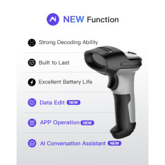 Inateck AI Lecteur Code à Barres, Barcode Scanner Bluetooth, Douchette Lecteur de Code Barre USB sans Fil 1D avec APP et SDK, 18