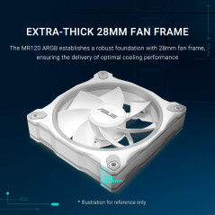 ASUS Prime MR120 ARGB (Blanc) – Ventilateurs de boîtier (120mm PWM, 20 ARGB LED, Vitesse du Ventilateur de 1600 TR/Min, débit d'