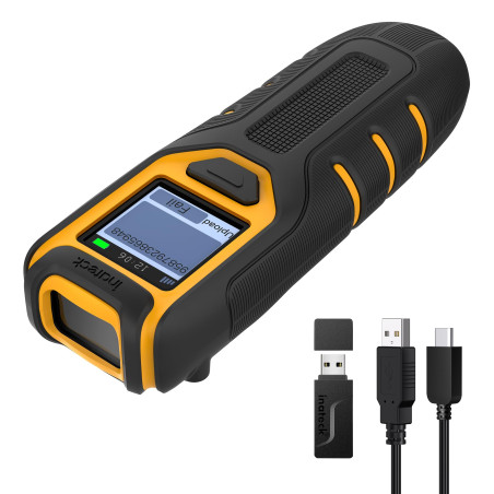 Inateck Lecteur Code Barre sans Fil 2D, Douchette Code Barre QR Bluetooth avec Écran, 2,4 GHz et Filaire USB Portable, 2600 mAh,