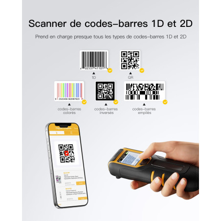 Inateck Lecteur Code Barre sans Fil 2D, Douchette Code Barre QR Bluetooth avec Écran, 2,4 GHz et Filaire USB Portable, 2600 mAh,