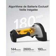 Inateck Scanner Code Barre 2D Bluetooth, Lecteur Code Barre sans Fil Portable, 1 Charge 3 Mois, Douchette Code Barre 1D 2D QR Co