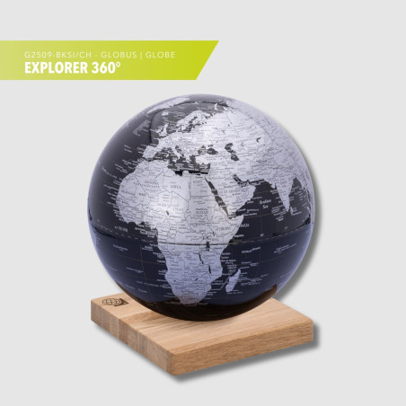 TROIKA Globe terrestre 25 cm de diamètre EXPLORER 360° - Sur socle magnétique issu de forêts durables en Lituanie - Bois de Chên