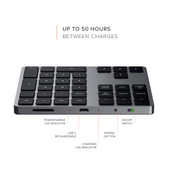 Satechi Pavé Numérique sans Fil Slim en Aluminium à 34 Touches, Mini Clavier Bluetooth Rechargeable USB-C pour MacBook, PC Porta
