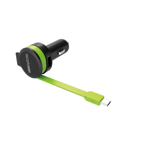 RealPower 257636 chargeur de téléphones portables Auto Noir, Vert - Chargeurs de téléphones portables (Auto, Allume-cigare, 5 V,
