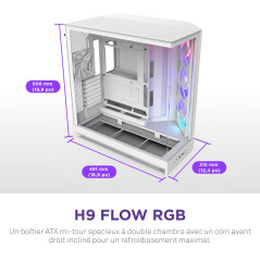 NZXT H9 Flow RGB (2025) – Grand boîtier PC ATX Mid-Tower à Double Chambre pour Flux d'air – Comprend 1 unité de Ventilateur RGB