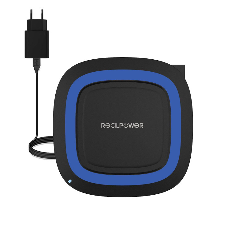 Realpower 257640 Chargeur sans Fil Noir/Bleu