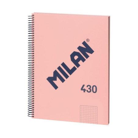 MILAN® Cahier A4 avec couverture rigide, quadrillage 5 x 5 mm, 80 feuilles, papier de 95 g/m², série 1918, rose