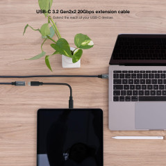 Nanocable 10.01.4501-L150-COMB - Câble USB 3.2 GEN2X2 100W 4K/60HZ, USB-C/M-USB-C/H, noir/GRIS, 1,5 m