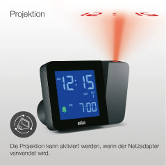 Braun Réveil avec Projection numérique Radio-piloté pour Les fuseaux horaires d’Europe Centrale (DCF) avec 4 Options de rétroécl