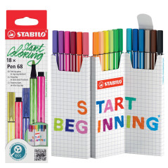 STABILO Feutre dessin Pen 68 - Etui zig-zag x 18 feutres de coloriage pointe moyenne - coloris assortis