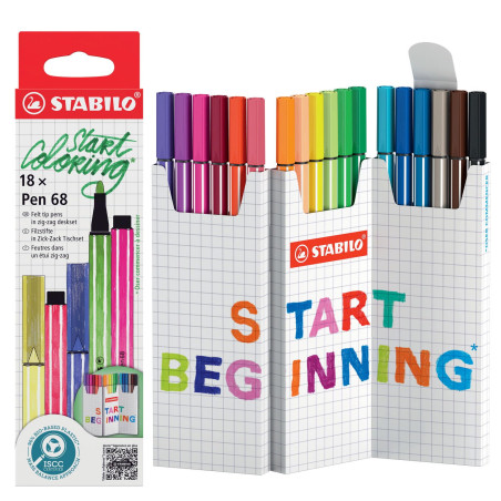 STABILO Feutre dessin Pen 68 - Etui zig-zag x 18 feutres de coloriage pointe moyenne - coloris assortis
