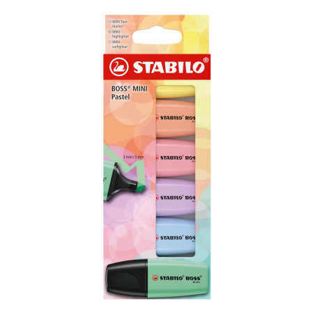 STABILO BOSS MINI Pastel - Mini surligneur - Etui carton x 6 surligneurs - coloris pastel