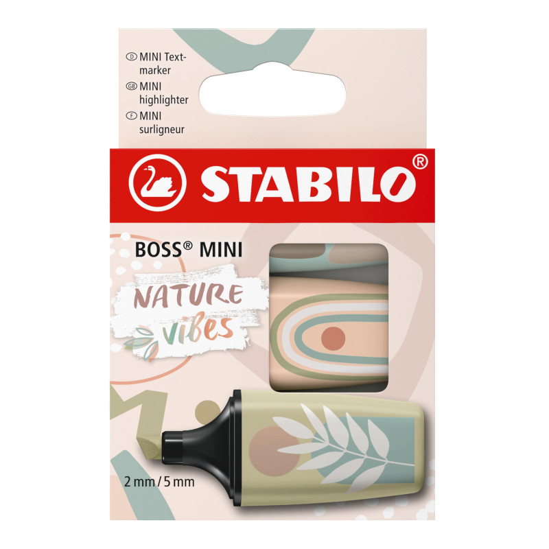 STABILO BOSS MINI Naturevibes - Mini surligneur - Etui carton x 3 surligneurs décorés- coloris Nature STABILO BOSS MINI Naturevibes - Mini surligneur - Etui carton x 3 surligneurs décorés- coloris Nature