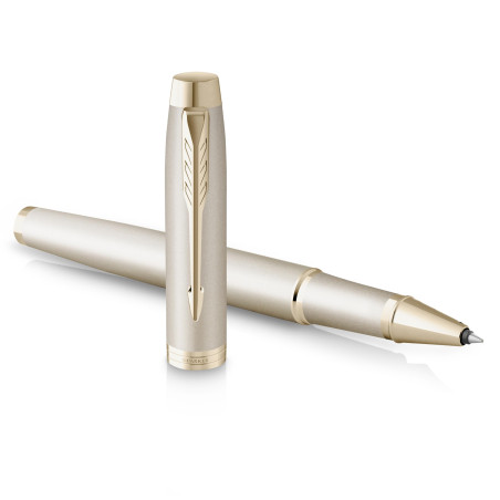 Parker IM Monochrome Stylo roller | encre noire | finition et garnitures champagne | pointe fine | coffret cadeau