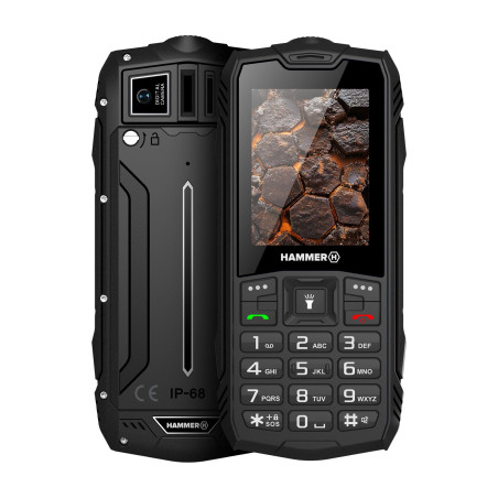 Hammer H Rock LTE Téléphone Portable Incassable Débloqué, 3000mAh, 64 Go, Écran IPS 2,4", Grandes Touches, Bouton SOS, Lampe Tor