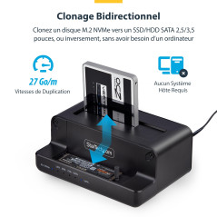 StarTech.com Duplicateur de Disque M.2 NVMe vers 2,5/3,5" SATA, Clonage de SSD à Deux Baies, NVMe à SATA, Jusqu'à 27 Go/Min