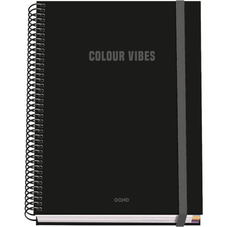 DOHE - Cahier A5 Quadrillé - 100 Feuilles Épaisseur 90 g/m², Format 16,2x21 cm, Couverture Rigide, Reliure à Anneaux et Élastiqu