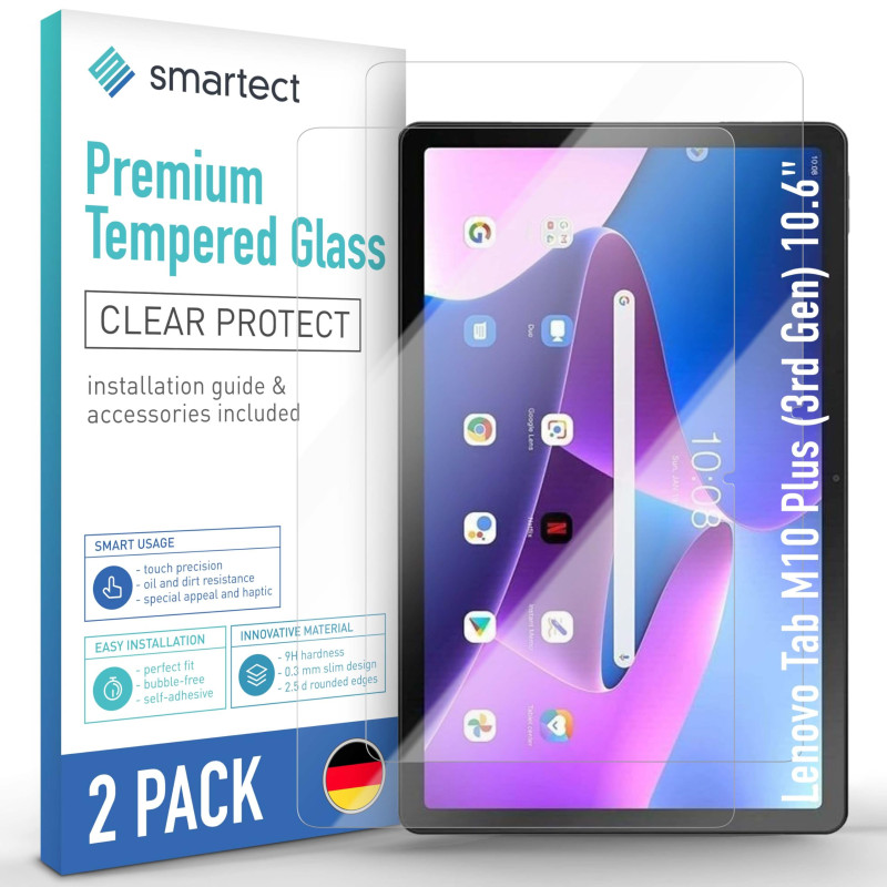 smartect Verre Trempé [2 Pièces, Clear] pour Lenovo Tab M10 Plus (3rd Gen) 10.6", Protecteur d'écran en Verre HD Anti Rayures, S