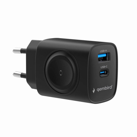 Gembird Chargeur 2 en 1 pour iPhone, iPad et Apple Watch - Chargeur Rapide 20 W, Compact et Efficace, Noir