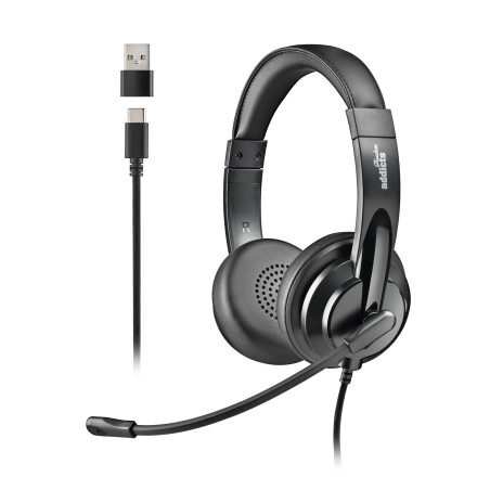 NGS VOX605 USB-C Casque Stéréo avec Microphone Flexible, USB-A Inclus, Annulation du Bruit, Contrôle du Volume, Bandeau renforcé