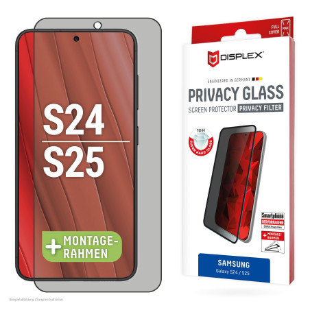 DISPLEX Privacy Full Cover Verre blindé (10H) pour Samsung Galaxy S24, Cadre de Montage écologique, Filtre de confidentialité, V