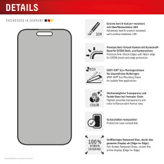 Displex Verre de protection Privacy Full Cover (10H) pour Apple iPhone 16 Plus, cadre de montage écologique, verre trempé, film