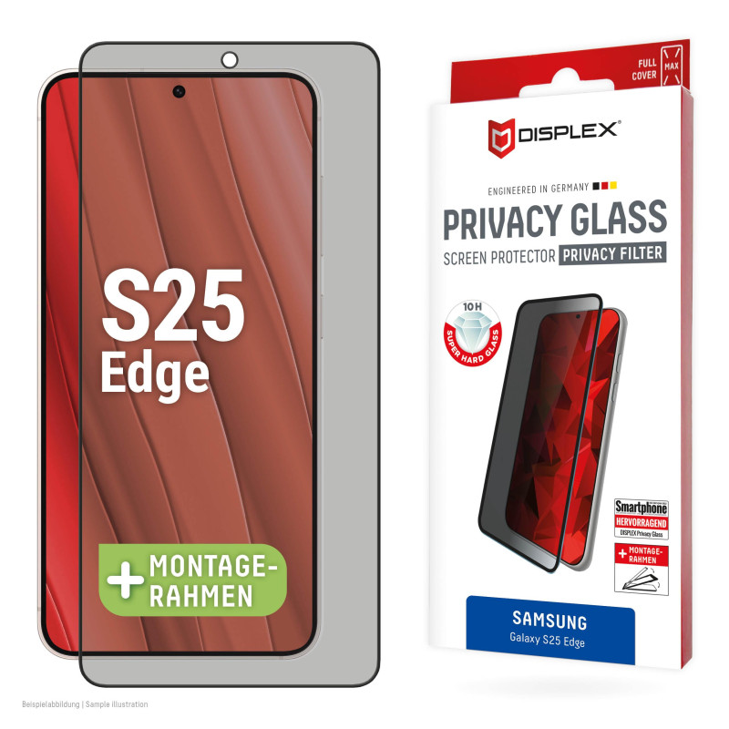 Displex Verre de protection pour Samsung Galaxy S25 Edge avec cadre de montage écologique, verre trempé, film de protection rési Displex Verre de protection pour Samsung Galaxy S25 Edge avec cadre de montage écologique, verre trempé, film de protection rési