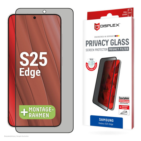 Displex Verre de protection pour Samsung Galaxy S25 Edge avec cadre de montage écologique, verre trempé, film de protection rési