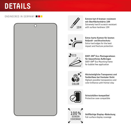 Displex Verre de protection pour Samsung Galaxy S25 Edge avec cadre de montage écologique, verre trempé, film de protection rési
