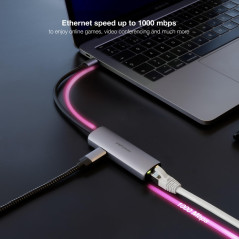 NANOCABLE 10.16.4603 – Adaptateur USB-C 3.1 vers RJ45, avec PD 100W, USB-C/M, Aluminium, Couleur Gris, 18 cm