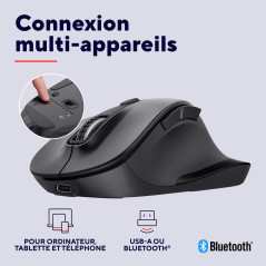 Trust Fyda Souris sans Fil Rechargeable Bluetooth + 2.4 GHz, Repose-Pouce Ergonomique, 50% Plastique Recyclé, 800-2400 DPI, Sour