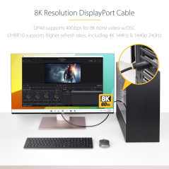 StarTech.com Câble DisplayPort 2.1 de 1m, Câble DP DP40 Certifié VESA avec UHBR10/HDR/HDCP 2.2, 8K60Hz/4K144Hz avec DSC 1.2a