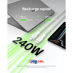 Belkin Eco Câble USB-C vers USB-C avec gaine tressée, 1 m, 240 W, doux au toucher, souple, Câble de recharge rapide, pour iPhone